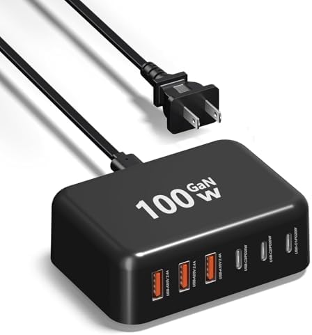 100 W Ga N Multi-Device Charging Hub – Ultra-Fast 6-Port USB-C and QC USB-A Station for i Phone, i Pad, Samsung & More – Compact High-Efficiency Wall Charger with Advanced Safety Features for Seamless Home & Office Charging Solutions
