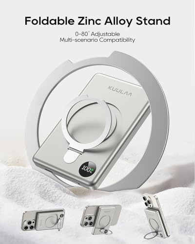 Kuulaa 10000 m Ah Magnetic Power Bank with LED Display – PD 20 W Fast Charging, Ultra-Slim Portable Charger for i Phone 16/15/14/13/12 – Mag Safe Wireless Battery Pack with Built-in Stand for Enhanced Mobility and Convenience