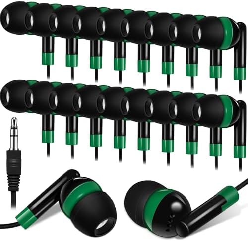 Kanayu 100-Pack Classroom Wired Earbuds – High-Quality Red Headphones with 3.5 mm Jack for Enhanced Learning Experiences, Individually Packaged for Hygiene and Easy Distribution, Ideal for Focused Listening in Libraries and Classrooms, Distraction-Free Design Without Microphone