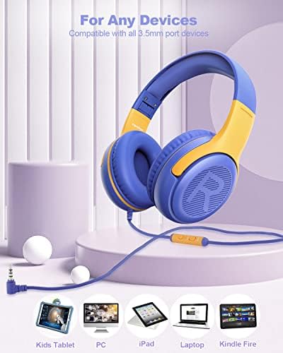 Premium Volume-Limiting Kids Wired Headphones with Microphone – Ultimate Hearing Protection at 85/94 d B – Foldable On-Ear Design for Effortless Travel – Perfect for Learning, Gaming, and Entertainment – Universal 3.5 mm Compatibility for All Devices
