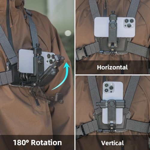 SOH Adjustable Phone Chest Strap Harness Mount – Ultimate Hands-Free POV Video Recording Solution for Biking, Kayaking, Fishing & Skateboarding – Compatible with DJI Action, Go Pro, Insta360 & More – Lightweight, Durable & 360-Degree Rotation for Seamless Adventures