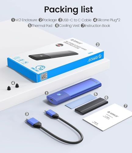 ORICO Tool-Free M.2 NVMe SATA SSD Enclosure Adapter – High-Speed USB-C 3.2 Gen 2 External Drive for 2230/2242/2260/2280 M.2 SSDs – Durable Aluminum Case with UASP & TRIM Support for Optimal Performance – Portable Data Storage Solution