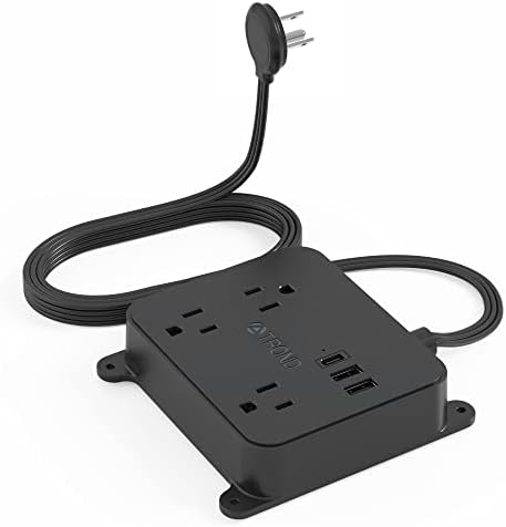 TROND Ultra Thin Flat Extension Cord with 3 USB Ports and 3 AC Outlets – Sleek Wall-Mount Power Strip for Smart Charging in Small Spaces – Perfect for Home, Dorms, and Workstations – Compact Surge Protector for Modern Electronics