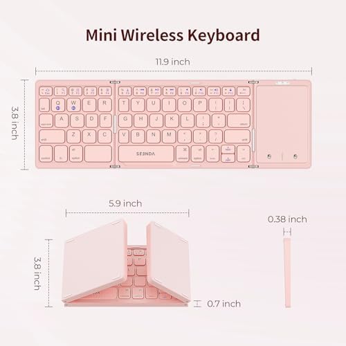 Portable Tri-Fold Bluetooth Keyboard with Touchpad – Rechargeable Multi-Device Wireless Companion for Laptops, i Pads, and Smartphones – Perfect Travel Accessory for Windows, i OS & Android Users – Enhance Your On-the-Go Productivity