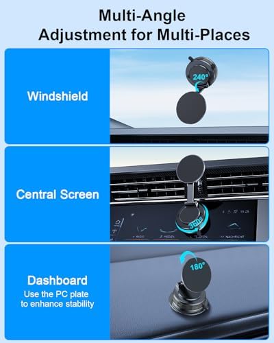 N56 Ultra Magnetic Car Phone Holder for i Phone 14-17 Pro Max and Mini – Heavy-Duty Suction Cup Mount with 360-Degree Rotation – Ideal Dashboard, Windshield, and Wall Solution for Enhanced Mag Safe Use and Safe Driving Experience