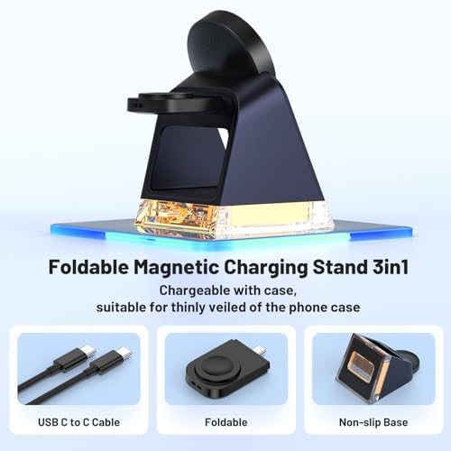 Ultimate 3-in-1 Magnetic Wireless Charging Dock for Apple Devices – Fast 15 W Qi-Certified Charger for i Phone 16/15/14/13/12, Apple Watch Series, and Air Pods – Compact, Durable Design with Non-Slip Base for Effortless Charging on the Go – Perfect Travel Companion for All Your Essential Apple Gadgets