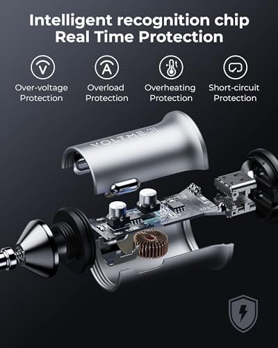 VOLTME 30 W USB C PD 3.0 Car Charger – Fast Charging Dual Port Adapter for i Phone 14/13/12/11 Pro Max, Samsung Galaxy S23/S22/S21, and More – Sleek Navy Blue Design for Universal Compatibility and Efficient Power Delivery on the Go