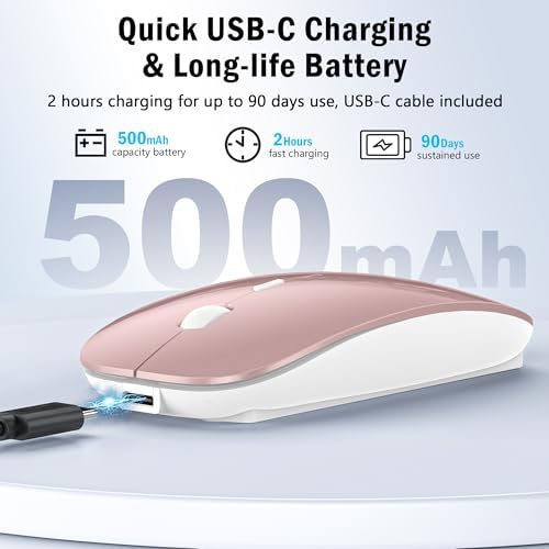 Versatile Wireless Bluetooth Mouse for Mac Book Air, Mac Pro, & i Pad – Sleek Rechargeable Silent Mouse with Dual Connectivity (USB-C & 2.4 G) – Travel-Friendly Jiggler Mice Mover in Stylish Purple – Perfect for Professionals & On-the-Go Users