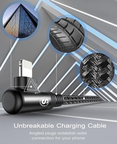 10 FT Right Angle i Phone Charger Cable 2-Pack – MFi Certified Lightning Fast Charging for i Phone 14/13/12/11 Pro Max & More – Durable Nylon Braided Design for Optimal Performance and Tangle-Free Convenience – Perfect for Gaming and Streaming