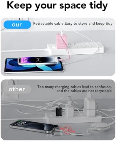 Revolutionary 35 W PD Fast Charging Retractable Wall Charger with Built-in Type-C Cable & USB Port – Ultra-Compact, Foldable Design Ideal for i Phone 16/15, Galaxy S25, and Pixel Devices – Unmatched Portability and Device Safety for Dynamic Lifestyles