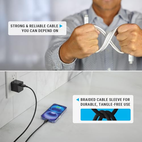 AT&T 6 ft Braided USB-C Charging Cable – Durable & Tangle-Free Cord for Fast Data Transfer and Universal Device Compatibility – Ideal for Phones, Tablets, and Laptops – Includes Warranty for Enhanced Reliability – Sleek Black Design