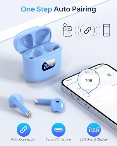 Next-Gen Bluetooth 5.3 Waterproof Earbuds – 40-Hour Ultra-Long Playback Wireless Headphones with Touch Control for Active Lifestyles – Sleek Indigo In-Ear Design, Ideal for Sports, Daily Commutes, and Casual Listening, Unmatched Comfort & Crystal-Clear Sound for Phones, Tablets, and Laptops