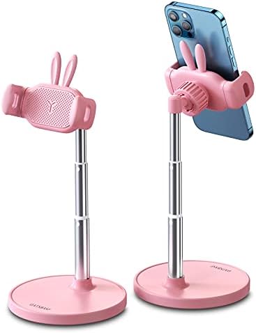 OATSBASF Cute Cell Phone Stand, Adjustable Bunny Phone Stand for Desk, Thick Case Friendly Holder Compatible with iPhone, Kindle, iPad, Switch, All Phones (Pink) – Enhanced Compatibility and Speed