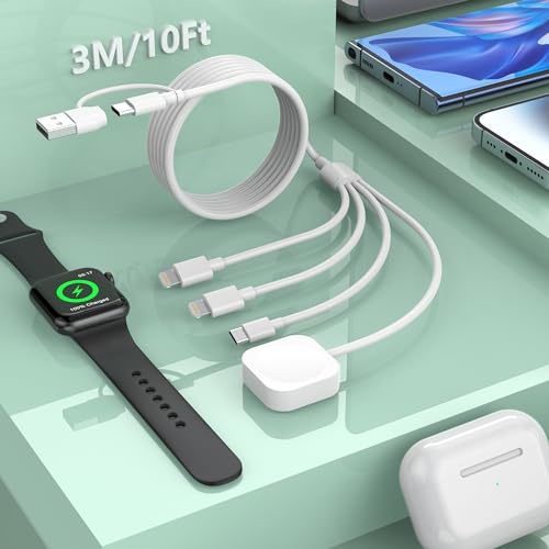 Ultimate 6-in-1 Travel USB C Charging Cable for Apple Devices – Fast Charge i Watch, i Phone, and i Pad with Versatile 3 M Type C & USB A Adapter Combo for Series 8, 7, 6, 5, 4, 3, 2, SE – Lightweight, Durable, and Perfect for On-the-Go Charging