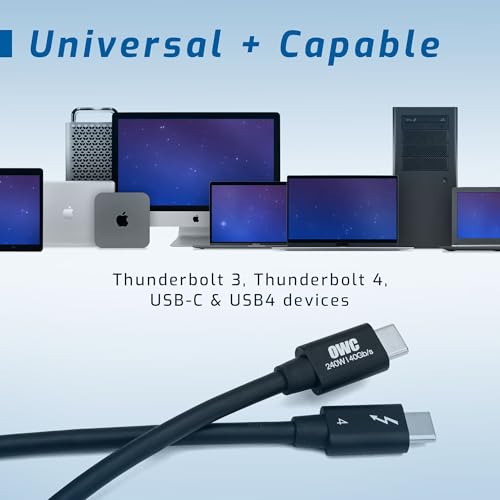 OWC Thunderbolt 4 Cable – 2.0 Meter (6.56 ft.) – Ultra-Fast 40 Gb/s Data Transfer & 100 W Power Delivery – Thunderbolt Certified, Compatible with Thunderbolt 4, 3, USB-C & USB4 Devices – Sleek Black Design for Enhanced Connectivity & Reliability