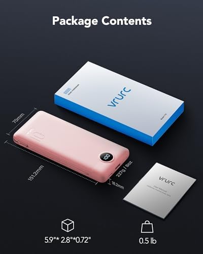 Sleek VRURC 10,000 m Ah Portable Charger with Built-in Wall Plug – Rapid 22.5 W USB Power Bank for Ultimate Travel Convenience – Slim Profile, 4 Outputs & Dual Inputs for Multi-Device Charging – Essential USB-C Compatible Travel Accessory in White