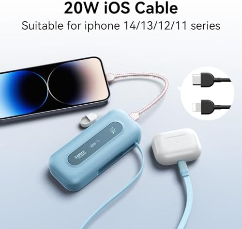 Ultra-Portable 10,000 m Ah Power Bank with Retractable Cable & USB-C to Lightning Compatibility – 30 W Fast Charging Battery Pack for i Phone 16/15/14/13 & Samsung Devices – LED Display for Easy Monitoring – Essential Travel Charger for On-the-Go Power Solutions