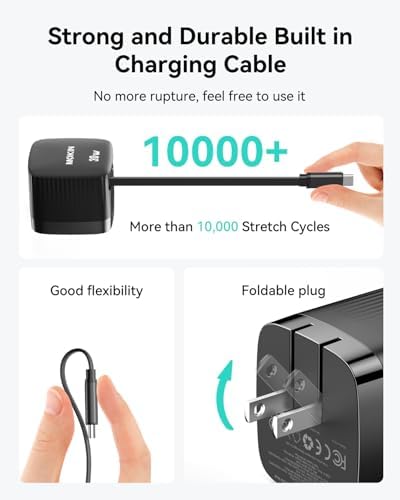 Revolutionary 30 W USB-C Charger Block with Dual Ports – Fast Charging Solution Featuring Retractable Cable & Foldable Plug for Ultimate Portability – Ideal Travel Companion for i Phone 16 Pro Max, Pixel 9 Pro, Galaxy, i Pad & Mac Book – Enhanced PD/PPS Compatibility for Rapid Power Delivery