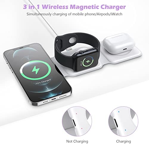 ORIA 3-in-1 Wireless Charging Station – Fast Foldable Charger Pad for i Phone 14/13/12/11/Pro/Max, Apple Watch SE/Series 9/8/7, and Air Pods – Compact Travel-Friendly Design for Effortless Device Power-Up and Maximum Compatibility