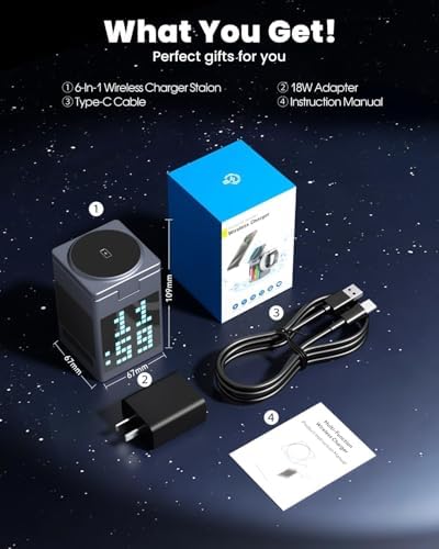 Ultimate 3-in-1 Wireless Charging Station with Bluetooth 5.3 Speaker & Adjustable Alarm Clock – 15 W Qi-Compatible Magnetic Fast Charger for 3 Devices, Enhanced Audio Experience, USB Type-C Ports, Mood Lighting & Voice Assistant Compatibility – Ideal Bedside & Desk Organizer in Sleek Black