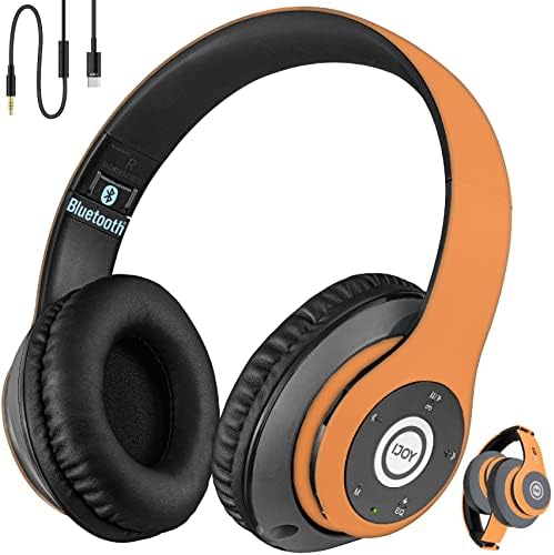 Revolutionize Your Listening Experience with i Joy Wireless Over-Ear Bluetooth Headphones – Foldable Design, Built-in Microphone, FM Radio & Micro SD Slot for Ultimate Versatility in Striking Orange – Exceptional Sound Quality for Music Lovers and Gamers of All Ages