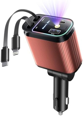 Celestial Power: 4-in-1 Starlight Retractable Car Charger with Fast Dual USB Ports – Compatible with i Phone 15/14/13 – Innovative Tangle-Free Charging Solution for Enhanced Portability and Style