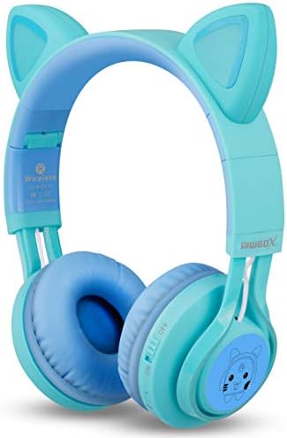 Riwbox CT-7 S Cat Ear Bluetooth Headphones for Kids – Fun LED Light Design with Safe 85 d B Volume Limiting, Comfortable Over-Ear Fit, Built-in Microphone for Seamless Video Calls and Gaming, Perfectly Compatible with Laptops, PCs, and TVs for Young Audiophiles Seeking Engaging Audio Adventures
