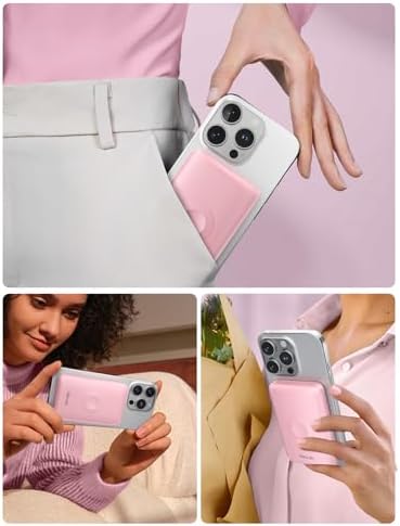 Magnetic 2-in-1 Wireless Portable Charger for Apple Watch & i Phone – 12000 m Ah Fast Charging Power Bank with 20 W Output for i Phone 16/15/14/13/12 & All Apple Watch Series – Compact Travel Essential in Pink – Charge 4 Devices Simultaneously with Advanced Safety Features
