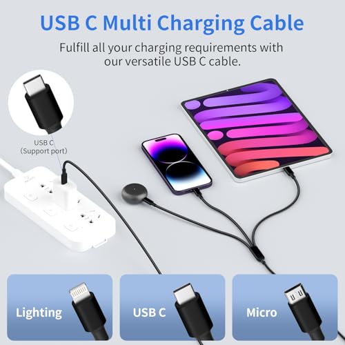 100W USB C Multi Charging Cable,3 in 1 USB C Cable Fast Charging with E-Mark Chip,Universal Charging Cable with Type-C, Micro USB,IP Port for iPhone16/15/Cell Phones and More – Enhanced Compatibility and Speed
