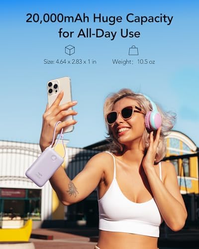 High-Capacity 20000 m Ah Portable Charger with Built-in Cables – 30 W Fast Charging Power Bank Featuring LED Display for i Phone, Samsung, i Pad & Android Devices – Ideal Travel Companion for On-the-Go Charging Solutions