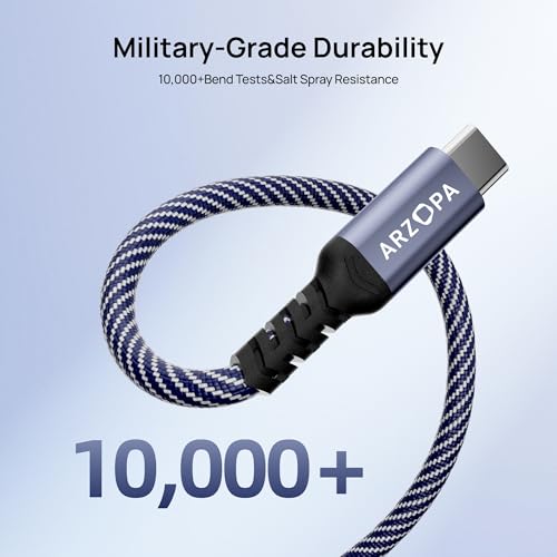 ARZOPA 100 W USB C to Type C Cable – Fast Charging & 10 Gbps Data Transfer – Durable Nylon Braided 3.3 ft Right Angle Connector for i Phone 16/15, Mac Book, i Pad Pro, Galaxy S24/S23, Thunderbolt 3 Devices – Unmatched Speed & Compatibility for Tech Enthusiasts