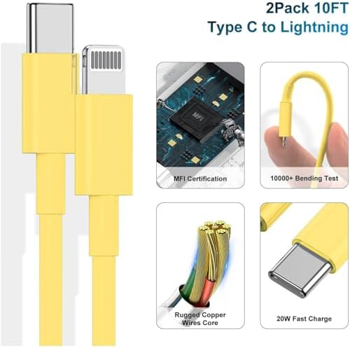 Ultra-Fast 20 W USB-C Charger with 6-Foot Lightning Cable – Convenient 3-Pack for i Phone 14/13 Pro, Ideal for Home and Travel – Superior Durability and Extended Reach for Effortless Charging Anytime