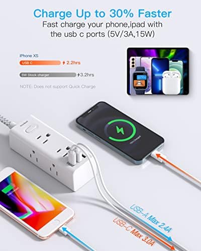 25 Ft Heavy-Duty Extension Cord with Surge Protection – One Beat Flat Plug Power Strip Featuring 6 Outlets & 3 USB Ports (Including USB-C) for Ultimate Device Connectivity in Home, Office, or Dorm Room – Enhanced Flexibility and Rapid Charging Solution