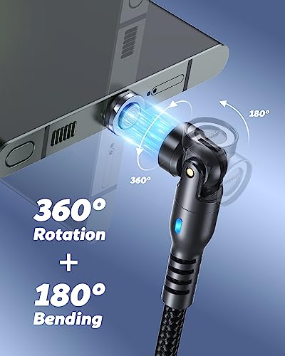 AUFU 9 Pin Magnetic Charging Cables – 4-Pack (2 x3 ft, 2 x6 ft) with 360°/180° Rotating Connectors for Effortless Fast Charging and Data Transfer – Compatible with Type C, Micro USB & i-Products – Durable, High-Speed 3 A Magnetic Charger for All Devices