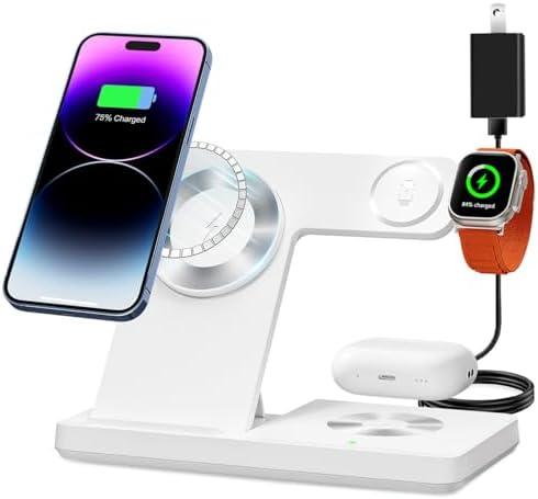 Ultimate 3-in-1 Magnetic Charging Station: Fast Charging Dock for i Phone 12-16, Apple Watch & Air Pods Pro – Foldable Design for On-the-Go Convenience and Enhanced Compatibility (White)