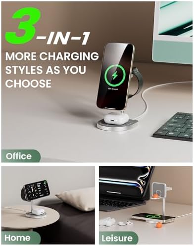 Innovative 3-Point Power 3-in-1 Charging Station for Apple Devices – Sleek Aluminum Alloy Magnetic Wireless Charger Stand with Mini Basketball & Hoop, Perfect for i Phone 16/15/14/13/12, 5 W Apple Watch & Air Pods Charging, Compact Black Design for Enhanced Speed and Style