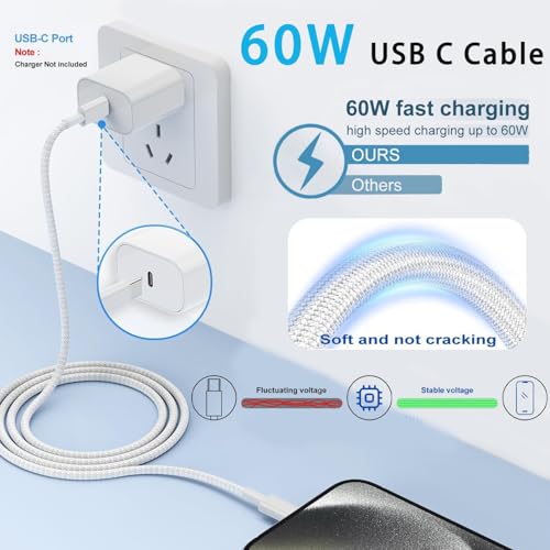 Dual Pack Braided USB C Charging Cables for Apple Magic Keyboard, Mouse, i Pad & Magic Trackpad – Superior Durability & Fast Charging Performance for Universal Compatibility