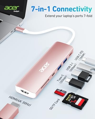 Acer 7-in-1 USB C Hub with 4 K HDMI Splitter – Ultimate Connectivity Solution for Laptops & PCs – Fast 5 Gbps Data Transfer, PD 100 W Charging & SD Card Reader – Transform Your Workspace with Enhanced Performance and Versatility