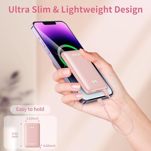 Ultra Slim ANOUV 10,000 m Ah Portable Charger – Fast Charging Power Bank with PD 22.5 W & QC 3.0 for i Phone and Android Devices – Lightweight External Battery for On-the-Go Charging Needs