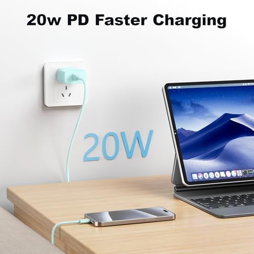 Dynamic Power Trio: 20 W USB-C Wall Charger Set with 6 ft Colorful Cable for i Phone 16/15 Pro/Plus/Pro Max & i Pad – Fast Charging Made Stylish and Convenient for On-the-Go Lifestyles | Compact Design for Effortless Portability and Enhanced Device Compatibility