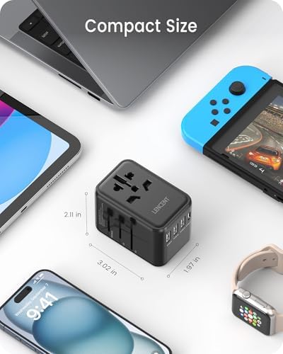 LENCENT 20 W Fast Charging Universal Travel Adapter – Compact International Power Converter with Dual USB and USB Type-C Ports – Ultimate Solution for Worldwide Device Charging in USA, UK, EU, and AUS (Black) – Reliable and Safe Charging for Global Explorers