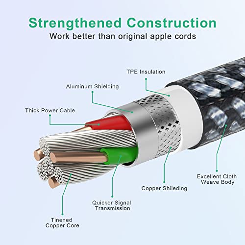 Elevate Your Charging Experience with the 20 ft Apple MFi Certified Right Angle i Phone Charger Cable – Durable Nylon Braided Design for Enhanced Flexibility, Fast Charging Compatible with i Phone 13, 12, 11, and X – Perfect for Gaming and Streaming without the Hassle of Tangled Cords