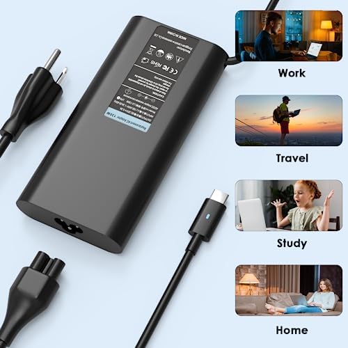 130 W USB-C Laptop Charger for Dell Precision Series – Fast Charging Power Adapter with 3 m Cable and Safety Features – Essential for Students and Professionals – Overload Protection, Short Circuit Prevention, and Optimal Compatibility with P127 F Mobile Workstations