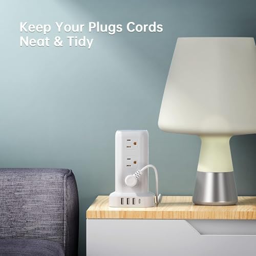 Elevate Your Charging Efficiency with the 12-Outlet Tower Surge Protector Power Strip – 6.5 Feet Extension Cord, 4 USB Ports Including USB-C, Compact Charging Station for Office and Home, Enhanced Surge Protection for Ultimate Device Safety