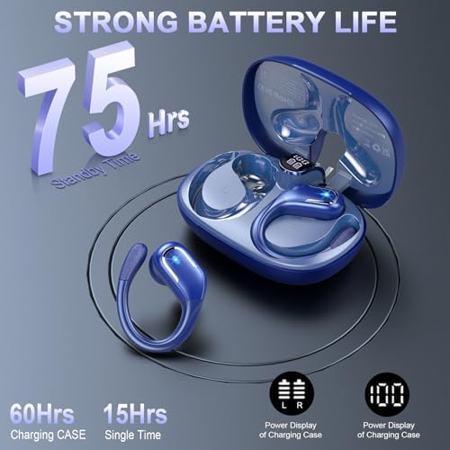 Ultimate Wireless Earbuds with Bluetooth 5.4 Technology – 75 Hours of Playtime, Superior Noise Cancellation, and Deep Bass for Unmatched Audio Experience – IP7 Waterproof Design with Secure Sport Earhooks for Active Lifestyles – Ideal for Gym Enthusiasts and Music Aficionados