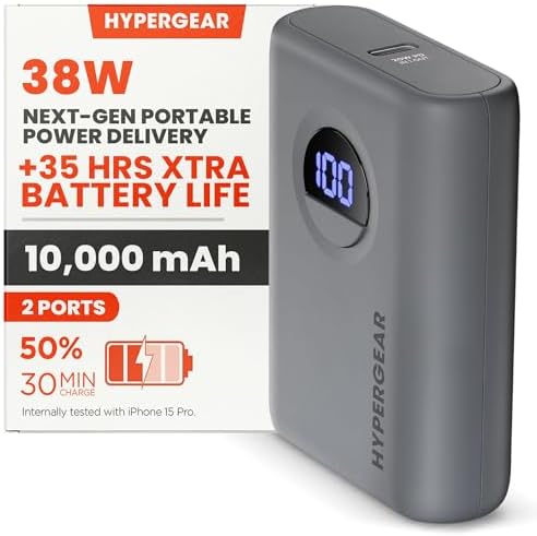 High-Capacity 10,000 m Ah Portable Power Bank with 20 W USB-C PD Fast Charging – Dual-Port Charger for i Phone, Galaxy & More – LED Display for Battery Life Monitoring, Up to 35 Hours Extra Power, Compact Travel Essential for On-the-Go Charging