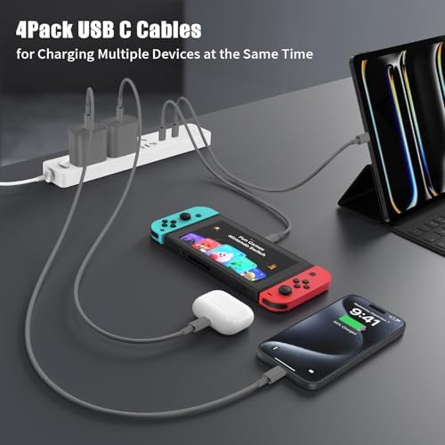 6-Foot USB C Cable for i Phone 15 – 3-Pack Durable Woven Fast Charging Solution for i Phone 16, Mac Book Pro, and Samsung Galaxy S23 Ultra – Optimal Length for Home, Office, and Travel Use – 60 W Power Delivery & High-Speed Data Transfer
