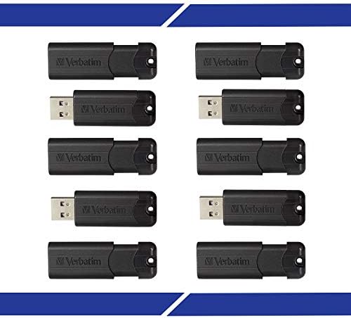 Verbatim 32 GB Pinstripe USB 3.2 Gen 1 Flash Drive – 10 Pack of Sleek Black Retractable Thumb Drives for Fast Data Transfer, Perfect for Home, Office, and Travel – Reliable Portable Storage Solution with Wide Device Compatibility