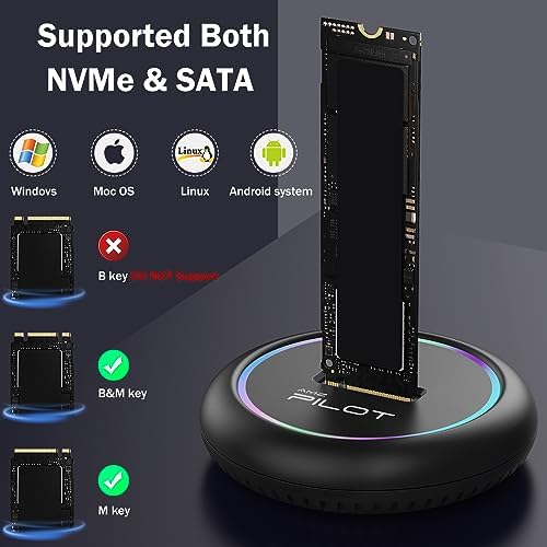 Ultra-Fast M.2 NVMe & SATA to USB-C Docking Station with RGB Lighting – Versatile SSD Reader for M Key & B+M Key Drives, Compatible with 22110, 2280, 2260, 2242, 2230 Sizes – Ideal for Professionals Seeking Quick Data Transfer and Stylish Storage Solutions