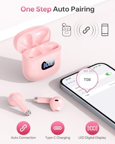 Premium Bluetooth 5.3 Wireless Earbuds with 40-Hour Playtime | IPX7 Waterproof In-Ear Headphones for Sports and Everyday Use | Ergonomic Comfort Fit with Superior Sound and Clear Calls | Sleek White Design with LED Charging Case | Universal Compatibility for All Devices